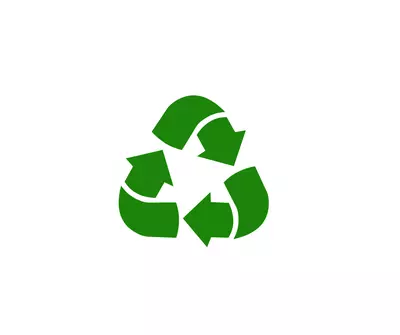 Recycling logo, trianlge with green arrows